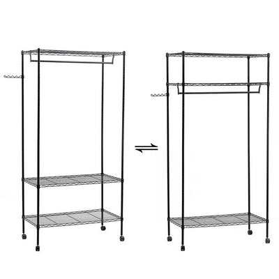 Portable Clothes Rack, Heavy Duty Hanging Garment Rack with Wheels and Side Hooks, 3 Shelves Wire Shelving Rack With Hanger Rods, Freestanding Closet Wardrobe Rack for Home Bedroom