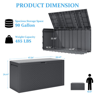 Segmart 90 Gallon Deck Box, All-Weather Outdoor Storage Box for Patio Furniture Cushions, Garden Tools & Pool Toys, Lockable Resin Storage Box, Waterproof & Tool-Free Assembly - Gray