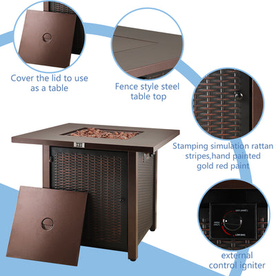 Square Propane Fire Pit for Outside Garden Backyard Deck Patio, Bronze, LLL4008