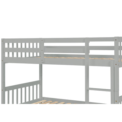 Twin over Twin Bunk Bed, SEGMART Upgraded Solid Wood Twin Bunk Bed with Trundle, Safety Rail and Ladder, Twin Size Detachable Bunk Bed Frame for Kids Boys Girls Teens, Gray, I9640