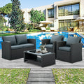 4 Pieces Outdoor Wicker Conversation Set, All-Weather Rattan Patio Furniture Sets with Arm Chairs, Tempered Glass Table and Cushions, Sectional Sofa Set for Backyard, Garden, Poolside, K3018