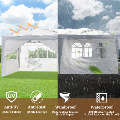 10' x 20' Outdoor Pop Up Wedding Party Tent, SEGMART Event Canopy Tent with 4 Removable Sidewalls for Camping Patio Picnic, Folding Instant Tent Gazebo with Serving Windows, Carry Bag, White