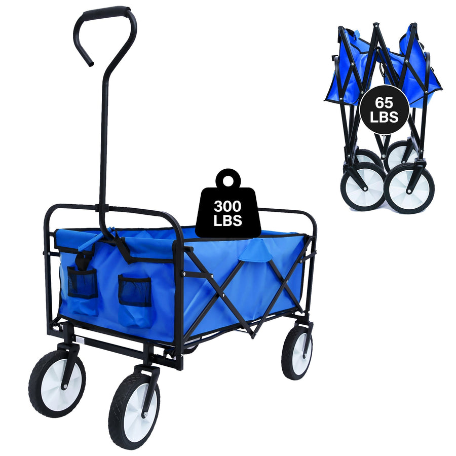 Segmart Folding Wagon Camp Cart, Outdoor Beach Wagon with Adjustable Handle & 2 Mesh Cup Holders, Utility Wagon Perfect for Camping, Beach, 150lbs, Blue, S10484