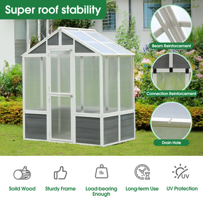 SEGMART 6' x 4' Walk-in Polycarbonate Greenhouse with Drain Hole, Outdoor Garden Greenhouse with Wooden Base and 2 Shelf, Sunroom Hot House for Plants in Winter