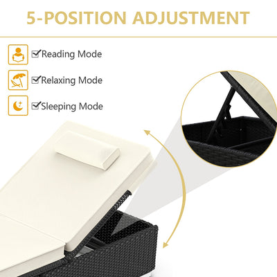 Outdoor Lounge Chairs, 3Pcs Patio Chaise Lounge Chairs Furniture Set with Adjustable Back and Head Pillow, All-Weather Rattan Reclining Lounge Chair for Beach, Backyard, Porch, Garden, Pool, LLL1542