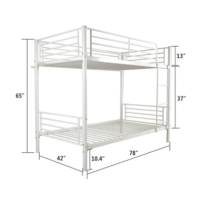 Bunk Bed Twin over Twin, SEGMART Metal Twin over Twin Bunk Bed Frame, Kids Bunk Beds for Small Rooms, Solid Metal Bunk Beds for Kids/Adults, with Ladder/Safety Rail, No Box Spring Needed, White, H1364