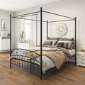 Queen Size Metal Canopy Bed Frame, Platform Bed Frame Morden Design Heavy Duty Steel Slat Support, with Headboard and Footboard, No Box Spring Required, Black