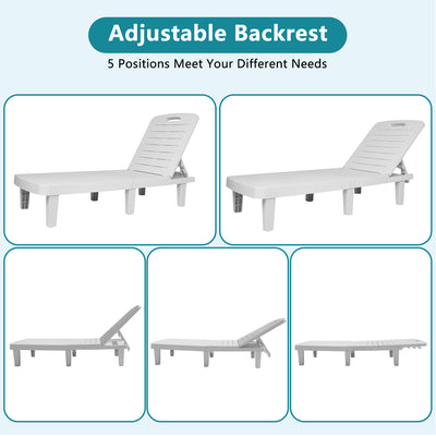 Pool Lounge Chairs Set of 2, Patio Chaise Lounge Chairs Outdoor Furniture Set for 2 with Adjustable Back and Retractable Tray, All-Weather Plastic Reclining Lounge Chair LLL1713