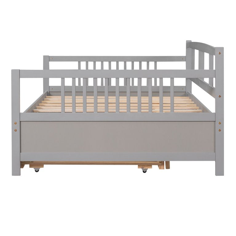 SEGMART Captain’s Bed, Modern Daybed Bed with Twin Size Trundle, Full Solid Wood Trundle Bed with Headboard and Footboard, Full Daybed Bed for Kid's Room, Teens, Grey, 200lbs, Grey, S333