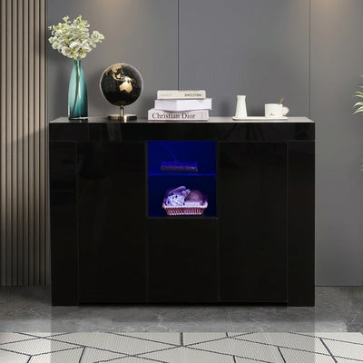 SEGMART Kitchen Buffet Side Table, Simple Sideboard Table with LED Light, Large Storage Drawers and 2 Small Cabinet, Open Shelf, Living Room TV Stand Display Cabinet, S6385