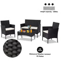 4 Pieces Outdoor Wicker Conversation Set, All-Weather Rattan Patio Furniture Sets with Arm Chairs, Tempered Glass Tabletop and Cushions, Sectional Sofa Set for Backyard, Garden, Poolside