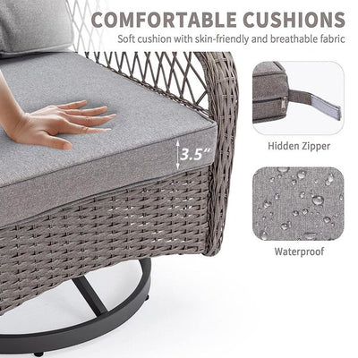 3 PCS Patio Swivel Rocker Set, PE Rattan Swivel Bistro Table Set, Outdoor Conversation Set with Glass Tabletop and Cushions for Balcony Patio Deck Poolside