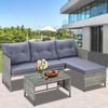 3 Pieces Patio Furniture Sectional Set, Outdoor Furniture Set with Two-Seater Sofa, Lounge Sofa, Table & Cushion, PE Rattan Wicker Bistro Set, Conversation Set for Garden, Backyard
