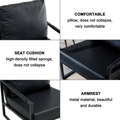 Modern PU Leather Accent Chair Arm Chair with Extra-Thick Padded Backrest and Seat Cushion, Faux Leather Upholstered Accent Chair, Modern Single Sofa Reading Chair Club Chair, for Living Room Bedroom