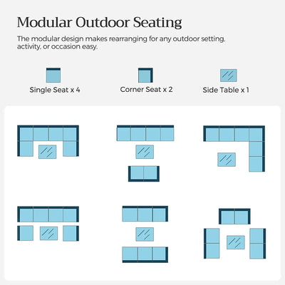 Patio Outdoor Furniture Sets, 7 Pieces All-Weather Rattan Sectional Sofa with Tea Table, Cushions & Pillow, PE Rattan Wicker Sofa Couch Conversation Set for Garden Backyard Poolside, B04