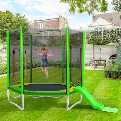 7FT Trampoline for Kids with Safety Enclosure Net, SEGMART Toddler Trampoline with Removable Slide, Upgrade Recreational Trampoline with Jumping Mat for Indoor Outdoor Backyard, Green