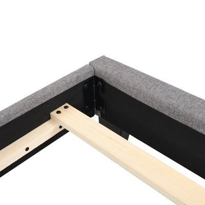 Upholstered Platform Queen Bed Frame, Grey Button Tufted Platform Queen Bed Frame with Headboard, Linen Fabric Bed Frame with Wood Slat Support, Box Spring Needed, Easy Assembly, 500lbs, Grey, SS11