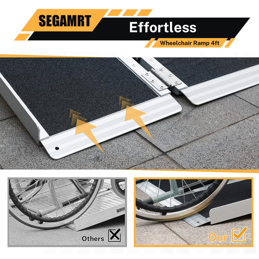Segmart 4FT Wheelchair Ramp for Steps, Portable Non-Skid Aluminum Mobility Scooter Ramp for Home Doorways, Folding Scooter Ramp for Car, Doorways, Curbs, Stairs, 600 Lbs, Black
