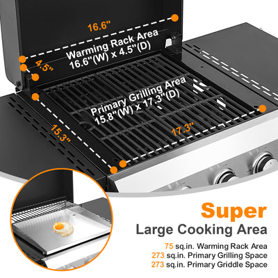 2 in 1 Propane Gas Grill and Griddle Combo, 3 Burner Griddle Grill Combo with Folding Side Tables & Hanging Basket, 36,900BTU Stainless Steel Propane Grill for Outdoor Cooking