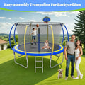 10 FT Trampoline for Kids with Basketball Hoop, SEGMART Upgraded Kids Outdoor Trampoline with Enclosure Net and Ladder, Heavy Duty Round Recreational Trampoline for Indoor Outdoor Backyard