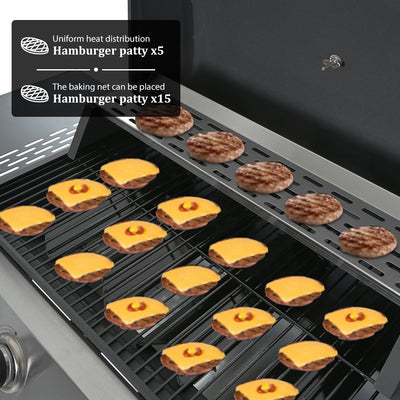 SEGMART 4 Burner BBQ Propane Gas Grill, Stainless Steel 34,200 BTU Patio Garden Barbecue Grill with Two Foldable Shelves & Thermometer, Perfect for Camping, Outdoor Cooking