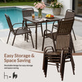 5 Piece Outdoor Dining Set, Patio Furniture Set with 4 Armrest Chairs and Steel Slat Table, All-Weather Conversation Set for Patio, Backyard, Deck, Poolside - Brown