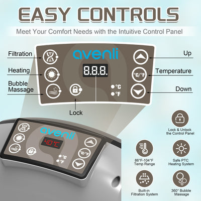 65" Inflatable Hot Tub, Segmart 3 to 5 Person Outdoor Hot Tub, Round Portable Home Spa with 100 Soothing AirJets, Lockable Cover, and Storage Bag, Max. 104°F