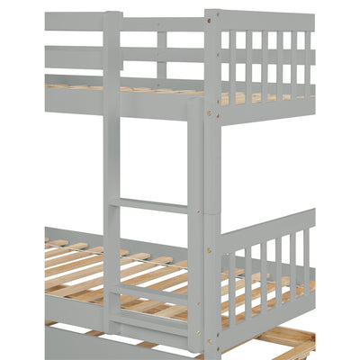 Twin over Twin Bunk Bed, SEGMART Upgraded Solid Wood Twin Bunk Bed with Trundle, Safety Rail and Ladder, Twin Size Detachable Bunk Bed Frame for Kids Boys Girls Teens, Gray, I9640