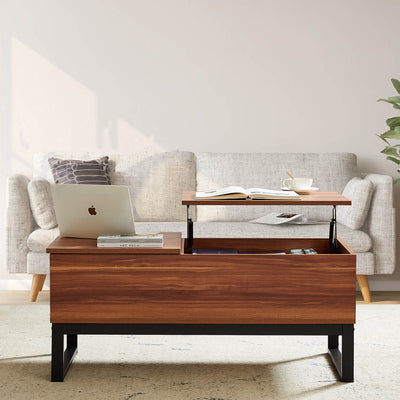 Wood Lift Top Coffee Table with Hidden Compartment, 3 in 1 Multi-Function Lift Tabletop with Storage, Modern Style Dining Table for Living Room and Office, 41-inch, Rustic Oak