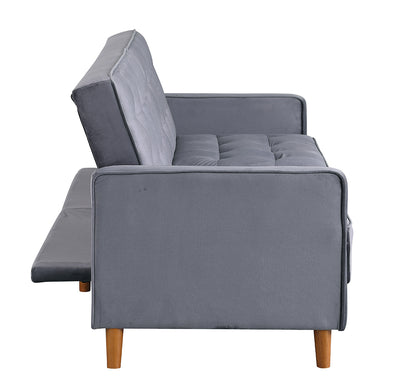 Armrest, Modern Light Grey Convertible Futon Sofa Bed Recliner Couch with Wood Legs, Living Room Furniture Sofa for Small Spaces, L5199