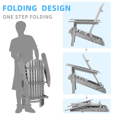 SEGMART Folding Wooden Adirondack Chair, Wooden Patio Chairs Set of 2 , Garden Chaise Chair, Seashell Slat Curved Back, Widen Seat Armrest for Garden, Lawn, Backyard