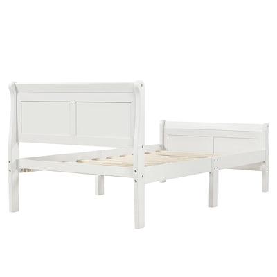 Twin Bed Frame with Headboard and Footboard, White Twin Bed Frame for Kids, Modern Wood Twin Bed Frame Mattress Foundation with Soild Wood Slat for Adults Teens, No Box Spring Needed, L4110