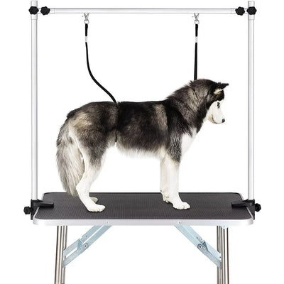 36'' Professional Dog Grooming Table, 36'' Heavy Duty Stainless Steel Frame Foldable Table w/Adjustable with Arm/Noose/2 No-Sit Haunch Holder, Capacity Up to 330lbs, S12016