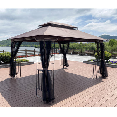 13'x10' Patio Gazebo with Mosquito Nettings, SEGMART Outdoor Shelter Tent with Metal Steel Frame, Heavy Duty Canopy Gazebo with Double Vented Roofs for Backyard, Patio, Garden, Lawn, Deck, Brown