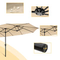 15Ft Sun Umbrella for Patio, Outdoor Deck Umbrella Twin Market Umbrella w/Crank, Durable Polyester Double-Sided Rain Shelter, Foldable Sunscreen Beach Sun Shade Tent for Garden, Backyard, Tan, S8636