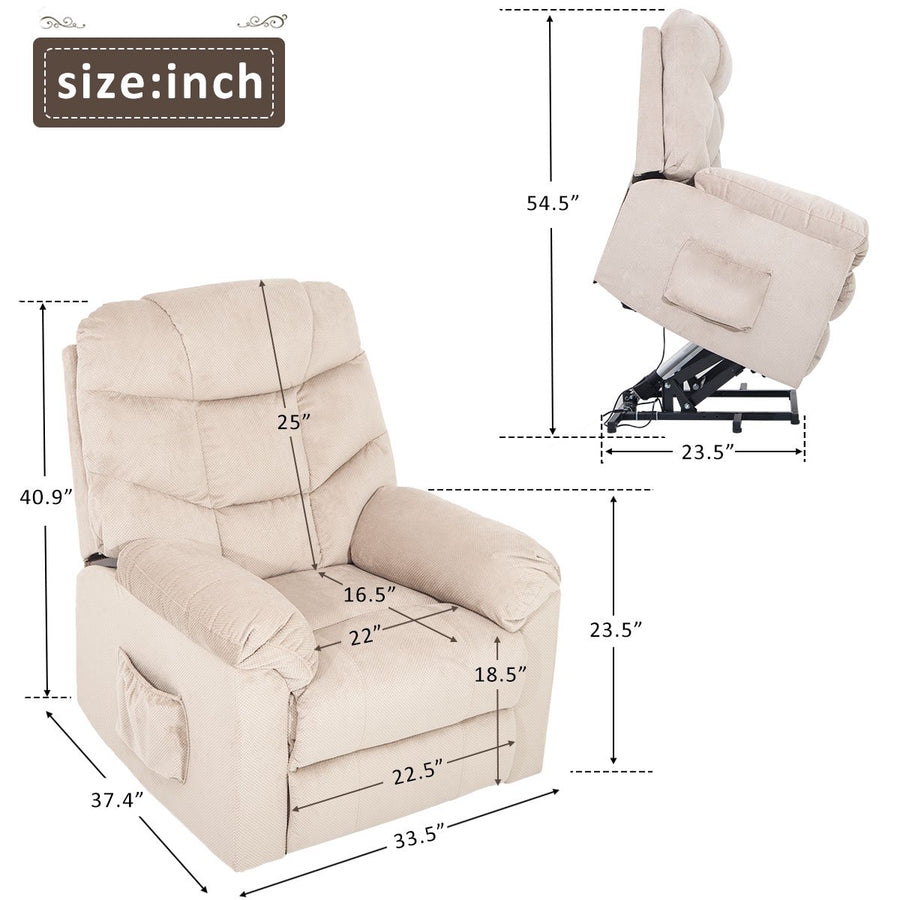 Recliner Chair with Remote Control, Single Lounger Chair Padded Seat Fabric, Modern Sofa Recliner Lounger, Power Lift Recliner Chair Recliner Seat Club Chair for Living Room, 330lbs, Beige, S12575