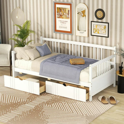 SEGMART Captain’s Bed, Modern Daybed Bed with 2 Storage Drawers, Twin Solid Wood Trundle Bed with Headboard and Footboard, Twin Daybed Bed for Kid's Room, Teens, White, 300lbs, White, S313