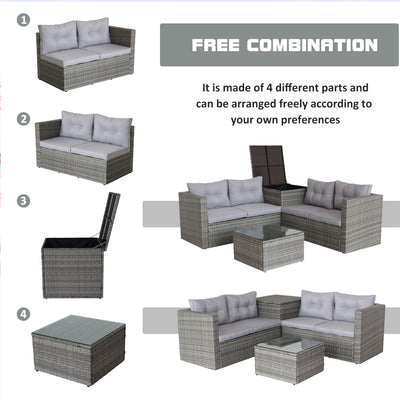 Segmart 4 Piece Rattan Wicker Patio Furniture, Outdoor Conversation Set with Storage Ottoman, All-Weather Rectangle Patio Sofa Wicker Set with Cushions for Backyard Garden Pool