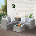 Segmart Outdoor Patio Furniture Sofa Set, 4 Piece All-Weather Wicker Rattan Conversation Sectional Modular Sofa Set for Porch Deck, Storage Box and Cushions, Gray, S13096