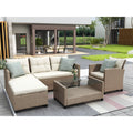 Outdoor Garden Patio Sectional Sofa Sets, SEGMART 4 Pieces Modern Wicker Furniture Set with Storage Tempered Glass Coffee Table, Armchair, Conversation Sets for Porch Poolside Backyard, S8537