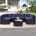 7 Piece Rattan Sectional Sofa Set, Outdoor Conversation Set, All-Weather Wicker Sectional Seating Group with Cushions & Coffee Table, Morden Furniture Couch Set for Patio Deck Garden Pool, B31