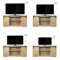 TV Console Entertainment Center with 2 Cable Management, Traditional Wood TV Stands Console for TVs up to 65", Modern Farmhouse TV Stand with Side Cabinets for Living Room, Oak, S808