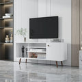 TV Stands Living Room Furniture, White TV Cabinet with 2 Storage Cabinets for TVs up to 55'', Console Table Entertainment Center Furniture with Solid Wood Legs, S9818