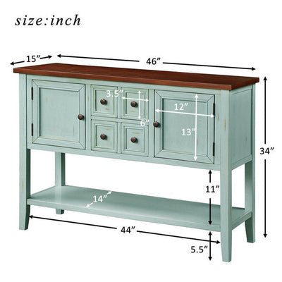 Console Table with 4 Storage Drawers, 46" x 15" x 34" Wood Buffet Sideboard Desk with 2 Cabinets and Bottom Shelf, Retro Console Table Entryway Table Accent Table for Entryway, S5303