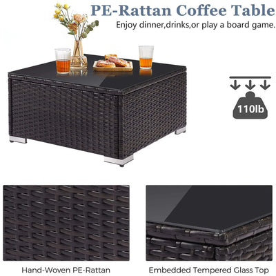 Patio Outdoor Furniture Sets, 7 Pieces All-Weather Rattan Sectional Sofa with Tea Table, Cushions & Pillow, PE Rattan Wicker Sofa Couch Conversation Set for Garden Backyard Poolside, B04