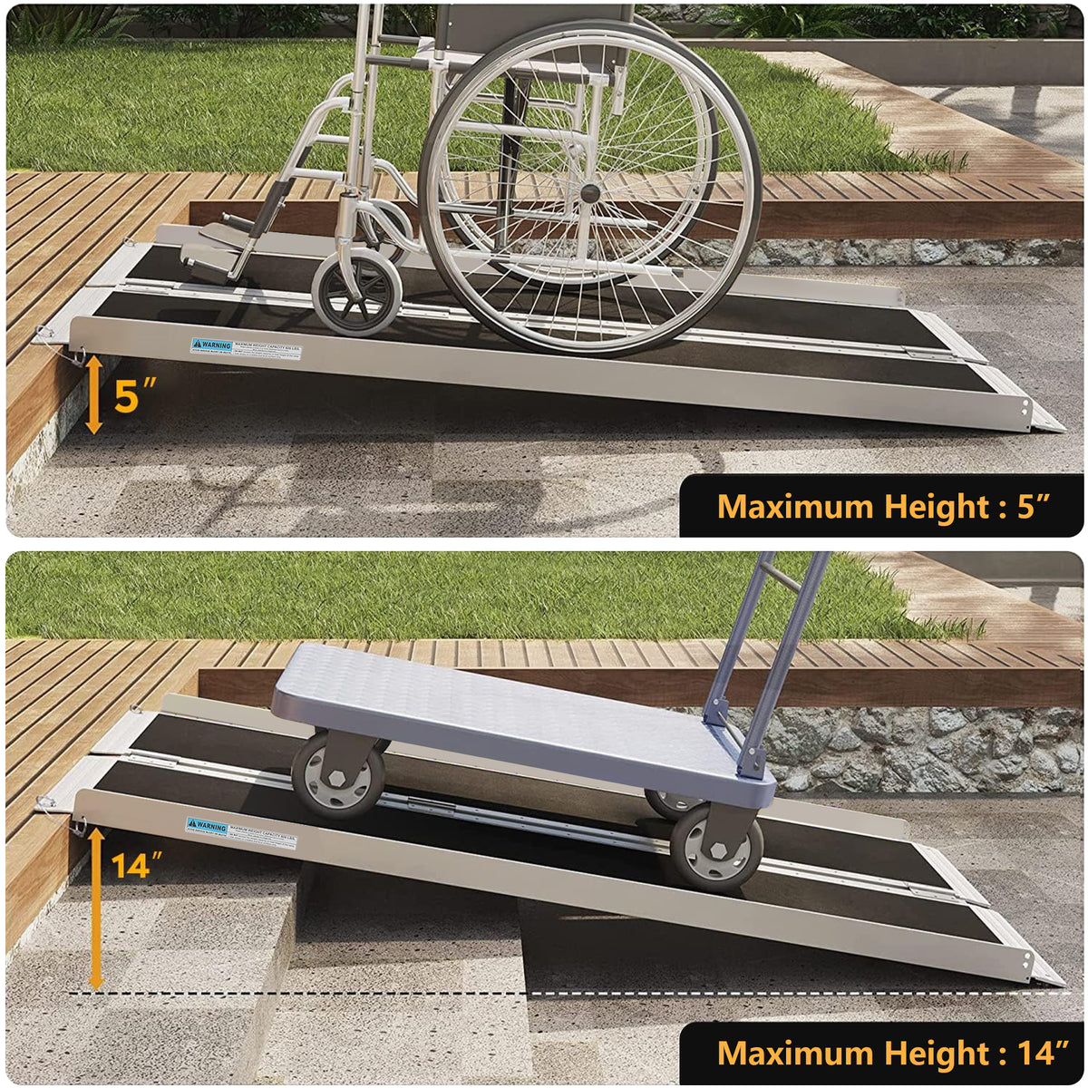 Segmart 5FT Wheelchair Ramp for Steps, Portable Non-Skid Aluminum Mobi ...