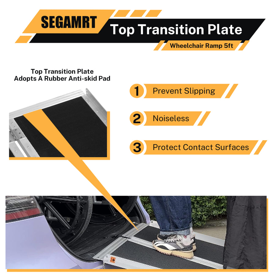 Segmart 5FT Wheelchair Ramp for Steps, Portable Non-Skid Aluminum Mobility Scooter Ramp for Home Doorways, Folding Scooter Ramp for Car, Doorways, Curbs, Stairs, 600 Lbs, Black