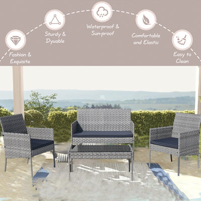 Segmart Patio Conversation Furniture Set, 4 Pieces Outdoor Wicker Rattan Chairs Sofa with Soft Cushion and Glass Table, Backyard Balcony Porch Poolside loveseat and 2pcs Single Chair, S1741