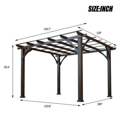 10' x 12' Patio Pergola, Weather-Resistant Cedar Wood Pergola with Ground Stakes, Wood Grape Gazebo for Climbing Plant Support, Garden, Patio, Backyard, Deck, Brown