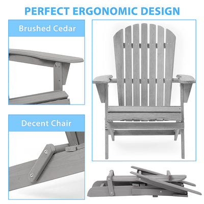 SEGMART Folding Wooden Adirondack Chair, Wooden Patio Chairs Set of 2 , Garden Chaise Chair, Seashell Slat Curved Back, Widen Seat Armrest for Garden, Lawn, Backyard